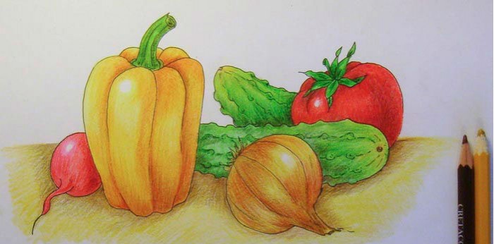 как рисовать овощи и фрукты
